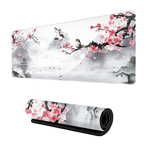 Cherry Blossom Mauspad Gaming Mauspad 31.5 X 11.8 Inch Japanese Pink Sakura Mouse Pad Stitched Edges Rubber Base Non-Slip Waterproof Large Mouse Pad Suitable Desk / Office / Game - Rosa Kirschblüte Mauspad