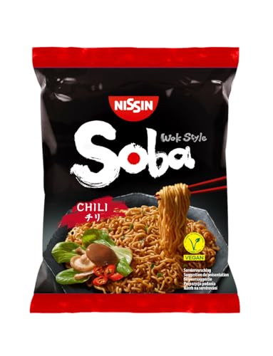 Nissin Soba Bag – Chili, 9er Pack, Wok Style Instant-Nudeln japanischer Art, mit Chili-Sauce, schnelle Zubereitung, asiatisches Essen (9 x 111 g) - Single