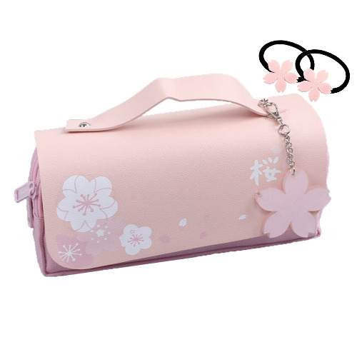 Kawaii Cherry Blossom Pencil Bag Pink Sweet Pencil Case Large Capacity Stationery Pouch School Supplies Makeup Bag - Pink