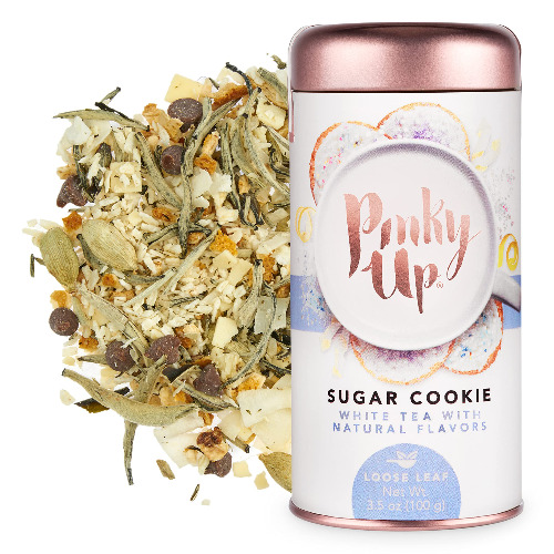 Pinky Up Sugar Cookie Loose Leaf Tea White Tea, 30-55 mg Caffeine Per Serving, Naturally Low Calorie & Gluten Free 3.5 Ounce Tin, 25 Servings