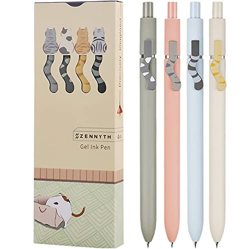 UIXJODO Cat Pens, 4 Pcs 0.5mm Cute Kawaii Pens Black Ink Pens Fine Point Smooth Writing Pens, High-End Series Cat's Tail Retractable Pens for Journaling Note Taking (4 Pcs Cat) - 4 Pcs Cat