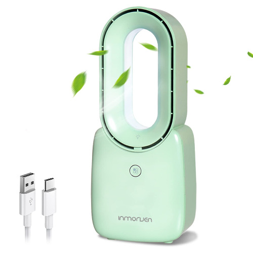 CONBOLA Desk Fan, 11.8 Inch Bladeless Fan Small Table Fan Air Cooler, Portable Rechargeable Breeze Quiet Fan with Touch Control 5-Colors Decorative LED Light for Office Bedroom（Green） - Green