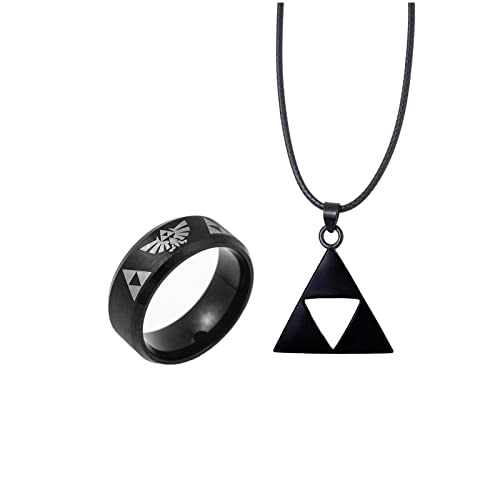 Winssigma The Legend of Zelda Triforce Ring, Zelda Symbol Necklace Cosplay Jewelry for Fans - Black - 11
