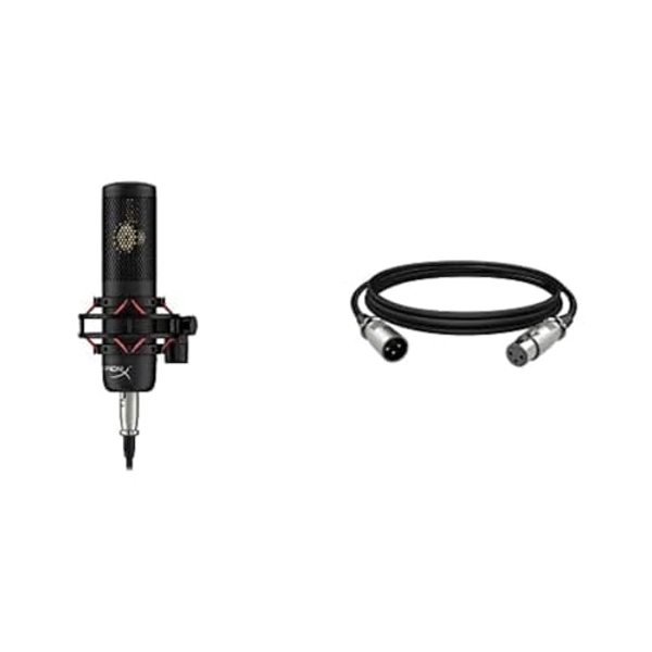 Bundle of HyperX ProCast Microphone – Large Diaphragm Condenser Mic, XLR Connection + HyperX XLR Cable – Male-to-Female, 3 Pin, 10-Foot – Black