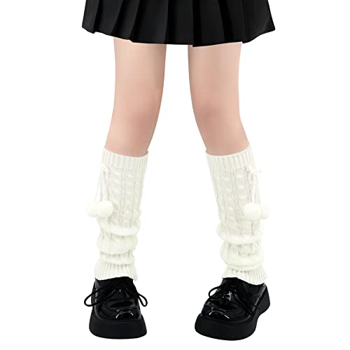 Olreco Leg Warmers Kawaii Leg Warmers Y2K Harajuku Leg Warmers for Girls Women Gyaru Cute Leg Warmers Goth Lolita Accessories - One Size - A White Pompom