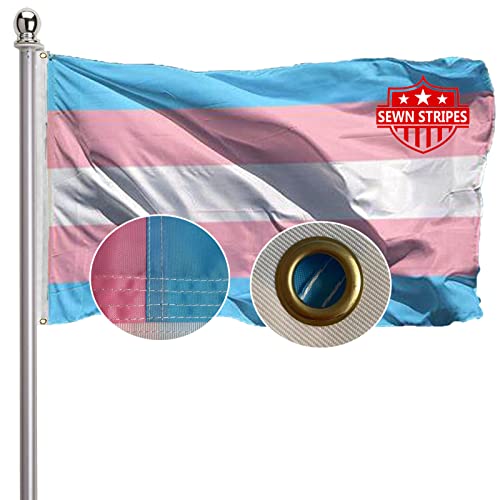 Transgender Pride Flag 3x5 Outdoor-Trans Flags Progress Pride Flag Sewn Stripes Vivid Color Heavy Duty Polyester Flags with 2 Brass Grommets