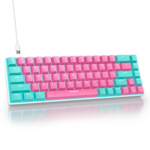 surmen 65% Percent Gaming Keyboard Mechanical with Linear Red Switch, 68-Keys Pink Mini Gaming Keyboard 60 Percent LED Light Backlit PBT Keycaps for Laptop Desktop PC Gamers (68 Miami) - 68 Miami