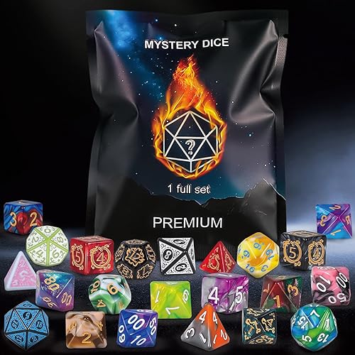 QMAY Polyhedral Dice - 8PCS Mystery Dice Set, Various Styles DND Dice, Random D&D Dice Patterns & Dice Bag, DND Gifts, Suitable for Dungeons and Dragons, RPG, MTG,Role Playing Table Game