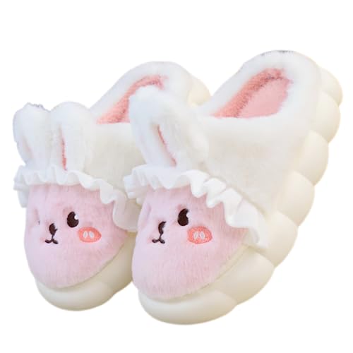 Zuwxeu New Winter Cartoon Cute Rabbit Soft Cute Cute Plush Slippers, Heel Wrapped Cotton Slippers, Home Anti slip and Warm Cotton Shoes for Women - 8-9 Women/6.5-7.5 Men - Pink