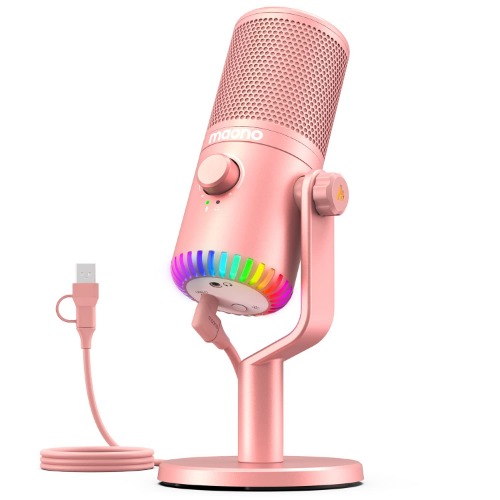 MAONO Gaming Microphone, USB PC Programmable Condenser Mic for Streaming, Podcasts, Recording, Twitch, YouTube, Discord, Computer, PS4, PS5, with RGB Lights, Mute, Gain, Zero Latency Monitoring, DM30 - Gaming Microphone Pink