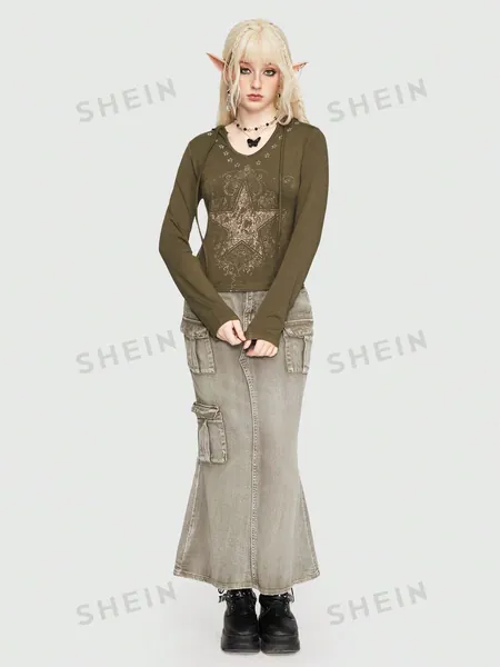 ♡ ROMWE fairycore star drawstring hoodie