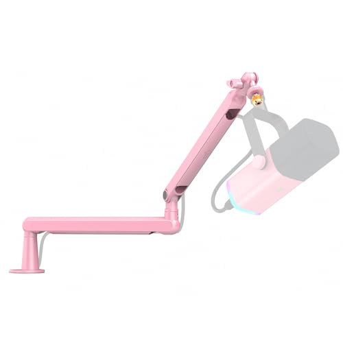 FIFINE Low Profile Boom Arm Mic Stand, Microphone Arm Stand with Cable Management Channel, Desk Clamp, Screw Adapter for Streaming Podcast Recording, Adjustable Metal Mic Boom Arm Stand Pink-BM88P - Pink