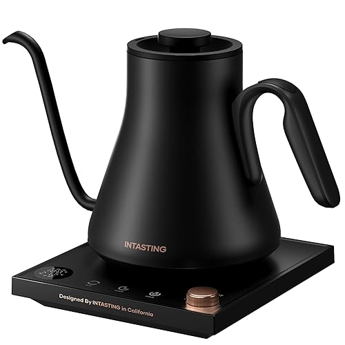 INTASTING Electric Kettles, Gooseneck Electric Kettle, ±1℉ Temperature Control, Stainless Steel Inner, Quick Heating, for Pour Over Coffee, Brew Tea, Boil Hot Water, 0.9L Black - Matte Black
