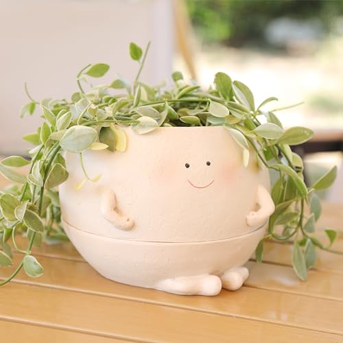 Pricetail Smiley Face Self Watering Planter Pots for Indoor Outdoor Plant with Drainage Hole, Cheerful Kids Face Planters Pots Lovely Gift for Mother's Day, Christmas