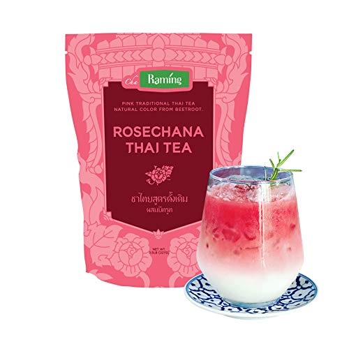 Raming Pink Thai tea mix, Rosechana - dye free, 100% Natural loose leaf Assam & Beetroot, Makes Thai iced tea, milk boba tea - Original Thailand, 227g (8 oz)