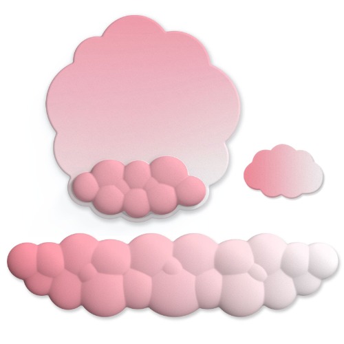 Pastel Ergonomic Cloud Ombre Keyboard Pad, Wrist Pad & Coaster Set - Pink & White