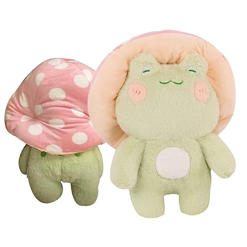 Frog Plush Toys, 17" Cute Frog with Red Mushroom Hat Stuffed Animals, Kawaii Plushies Gift for Kids Girls Adults Valentines Birthdays Gift（Light Green Pink hat, 17inch） - Light Green Body Pink Hat - 17inch
