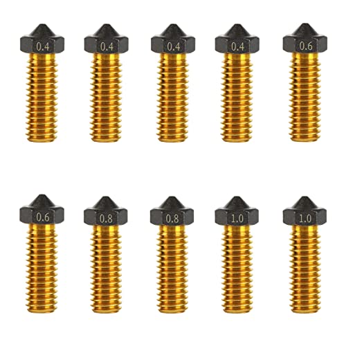 IdeaFormer-3D 10Pcs V6 Volcano PTFE Nozzles 0.4/0.6/0.8/1.0mm M6 Thread Hotend Extruder PTFE Coating Volcano Nozzle for Artillery Genius, Sidewinder X1, X2, for Anycubic Vyper, Kobra Plus, Kobra Max - Volcano PTFE Coated Nozzles