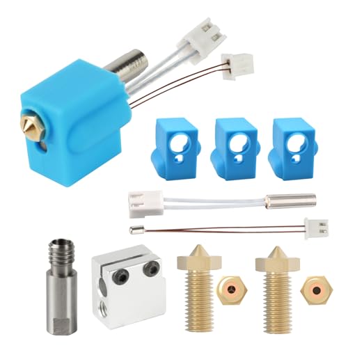 IdeaFromer 9Pcs 3D Printer Extruder Hotend Assembly Kit, 24V 64W Heater Cartridge Thermistor NTC 100K All Metal Throat CHT Volcano Nozzle Heating Block Hotend Kit for Artillery Sidewinder X1 X2 Genius