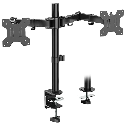 WALI Dual LCD Monitor Fully Adjustable Desk Mount Stand Fits Two Screens up to 27 inch, 22 lbs. Weight Capacity per Arm (M002), Black - Black