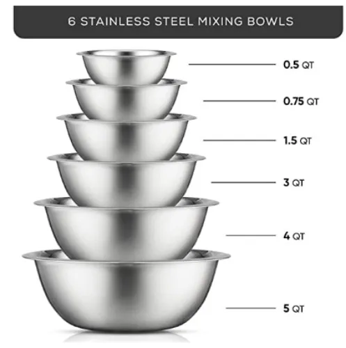 Stainless Steel Mixing Bowl Set of 6 Mixing Bowls
