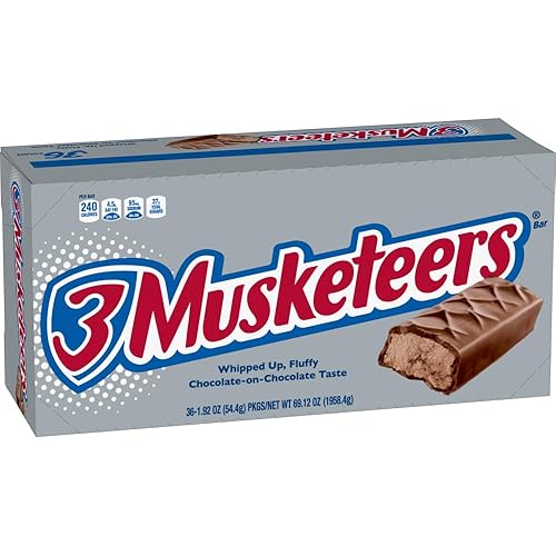 3 MUSKETEERS Candy Milk Chocolate Bars, Full Size, 1.92 oz Bar (Pack of 36) Box - Singles Size