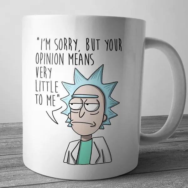 Lewistons-Of-London Rick And Morty Gift Coffee Tea New Office Kitchen Birthday DVD tv Tshirt Novelty Ceramic White Cup 11oz Mug - Opinion Means Little To Me Quote