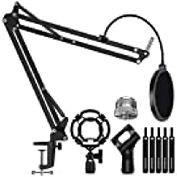 InnoGear Microphone Stand Mic Arm Boom Arm Set with Shock Mount, Mic Clip Holder, Pop Filter, Screw Adapter, Table Mounting Clamp, Five Cable Ties, Professional Recording Equipment(Large)