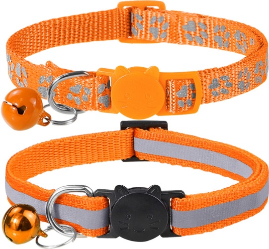 Taglory Reflective Cat Collars Breakaway with Bell, 2 Pack Girl Boy Pet Kitten Collar Adjustable 7.5-12.5 Inch, Orange - 7.5-12.5" Orange