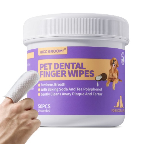 Teeth Cleaning Wipes for Dogs & Cats, Remove Bad Breath by Removing Plaque and Tartar Buildup No-Rinse Dog Finger Toothbrush, Disposable Gentle Cleaning & Gum Care Pet Wipes, 50 Counts