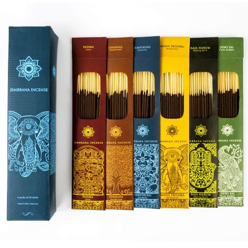 Jembarana Incense Sticks - Gift Set of 6 Insenses (144 Sticks) - Lotus, Sandalwood, Gardenia, Triloka, Raja Harum, Floral Goddess Gift Sets - 24 Sticks Each