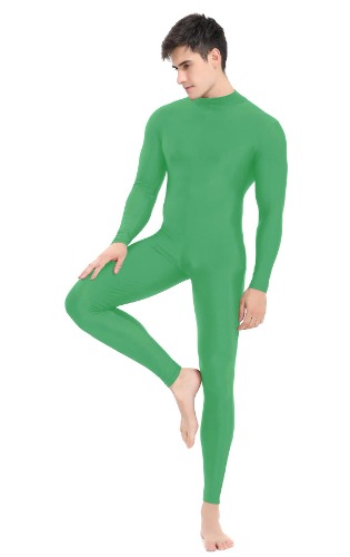 speerise Mens Spandex Bodysuit Long Sleeve Unitard Zipper Dance Leotard Bodysuit for Men Costume - Large Green