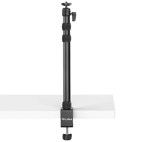 VIJIM LS10 Camera Desk Mount Table Stand with 1/4" Ball Head, 16"-33.8" Adjustable Light Stand, Tabletop C Clamp Arm for DSLR Camera, Ring Light, Live Streaming, Photo Video Shooting - LS10