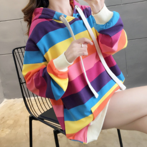 Womens Color Block Hooded Sweater - PINK / One Size