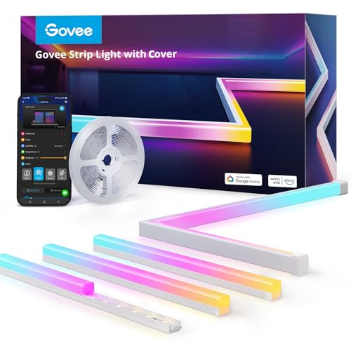 Govee RGBIC LED Strip 5M mit LED Profil, Smart LED Streifen Work with Alexa and Google Assistant, LED Schiene mit LED Strip für Schlafzimmer, Sockelleisten, Kabinett, 64 Szenenmodi, APP-Steuerung - 5M
