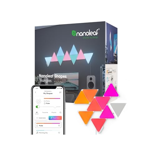 Nanoleaf Shapes Triangle Starter Kit, 9 Smarten Dreieckigen LED Panels RGBW - Modulare WLAN 16 Mio Farben Wandleuchte Innen, Musik & Bildschirm Sync, Funktioniert mit Alexa Google Apple, Deko & Gaming - 9er Starterpack