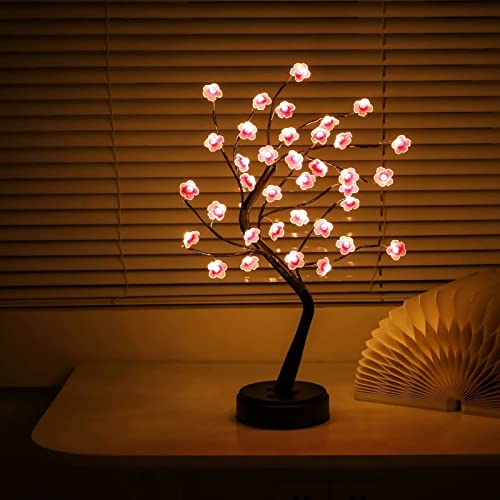 Nakolulu Cherry Blossom Tree Lamp 18" Bonsai Tree Lights with 36 LED Japanese Decor, Cute Decorations for Bedroom Home Christmas Party, Battery/USB Plug Operated, Mother's Day Gift - Cherry
