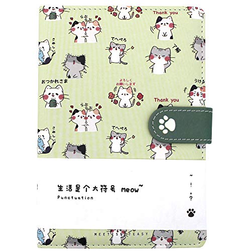 CLARA Cute Cat Notebook Japanese Sketchbook PU Leather Cover Diary Travel Notebook (04714light green)