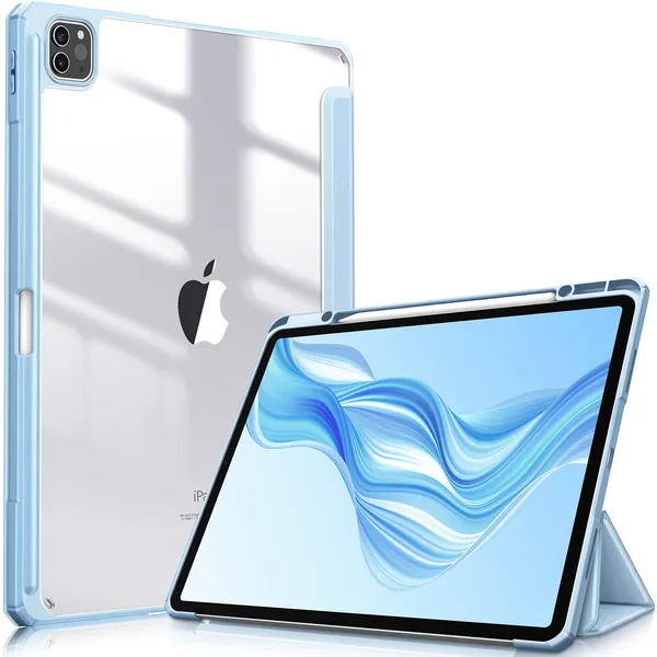 Fintie Hybrid Slim Case for iPad Pro 12.9-inch 6th Generation 2022, [Built-in Pencil Holder] Shockproof Cover w/Clear Transparent Back Shell, Also Fit iPad Pro 12.9" 5th/4th/3rd Gen, Blue