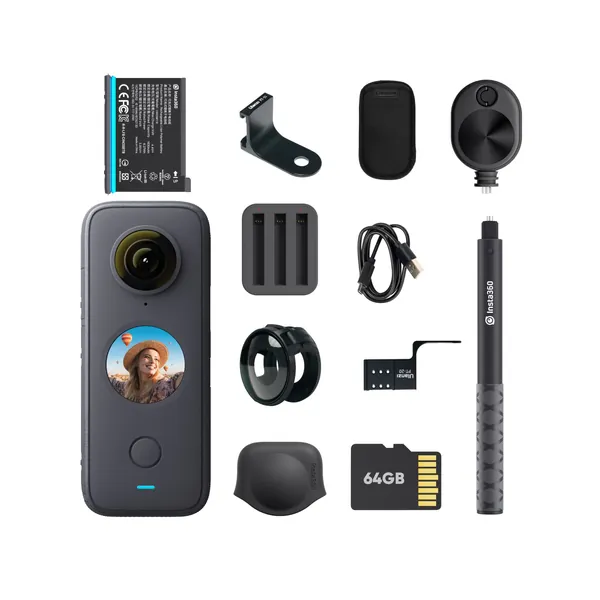 insta360 ONE X2-360 Degree Waterproof Action Camera, 5.7K 360, Stabilization, Touch Screen, AI Editing, Live Streaming, Webcam, Voice Control (Ultimate Kit)