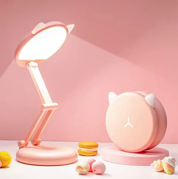 One Fire Cute Desk Lamp Pink Lamp Kawaii Desk Accessories, 8 Brightness Cute Lamp Cat Lamp , Foldable & Portable Pink Desk Accessories Kawaii Room Decor, USB Kawaii Accessories Aesthetic Stuff, Pink - 