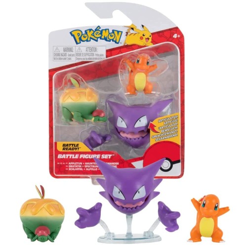 Pokemon PKW0181 3 Pack-Features 2 Charmander, Appletun & 3-Inch Haunter Battle Figures-Authentic Details, Multi - 3PK: Charmander#3, Appletun, Haunter