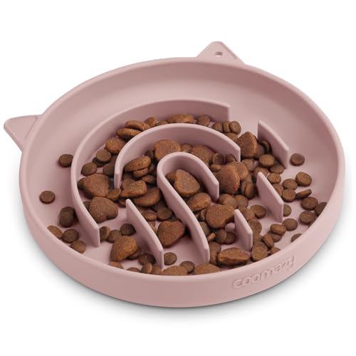 Coomazy Silicone Slow Feeder Cat Bowl, Slow Down Pet Eating Speed for Prevent Choking Promote Digestion, Pink - pink
