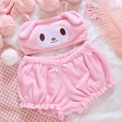 Sanrio Inspired My Melody Cinnamoroll Pajamas Pyjamas Bandeau PJS Bras and Shorts x 1 Set Cute Kawaii | XL / My Melody (Plush fabric)