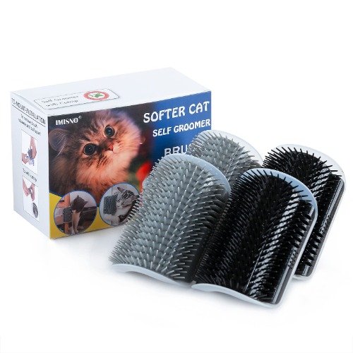 4 Pack Cat Self Groomer with Catnip Pouch,Cats Corner Massage Comb Grooming Brush Tool for Kitten Puppy (2 Black/2 Grey) - 2 Black/2 Grey