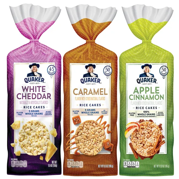 Quaker Large Rice Cakes, Gluten Free, 3 Flavor Variety Pack, 6 Count - Rices Cakes, Flavored Variety