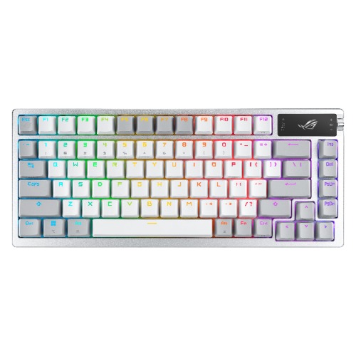 ASUS ROG Azoth 75% Wireless Custom Gaming Keyboard - ROG NX Storm Refined Clicky Pre-Lubed Hot-Swappable Switches, Gasket Mount, Lube Kit, OLED Display, 2.4GHz, Bluetooth, Mac Support, Aura Sync RGB - White
