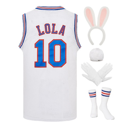 Men's Basketball Jersey Lola #10 Bugs #1 Space Movie Jersey 90S Hip Hop Clothing Shirt for Party - Large - #10 White