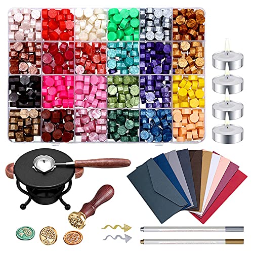 Sealing Wax Set - Roseflower Retro Wax Seal Kit with Exquisite Stove, Marker Pen for Wedding Christmas Party Invitation Cards #4 - # 4 * 24 colors