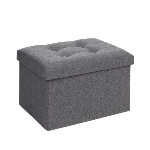 AOLIDAZ Storage Ottoman Folding Footstool, 18 inch Ottoman Bench Foldable Storage Box Short Foot Rest Stool with Padded Seat for Bedroom Hallway, Linen Grey - 18 inch Grey